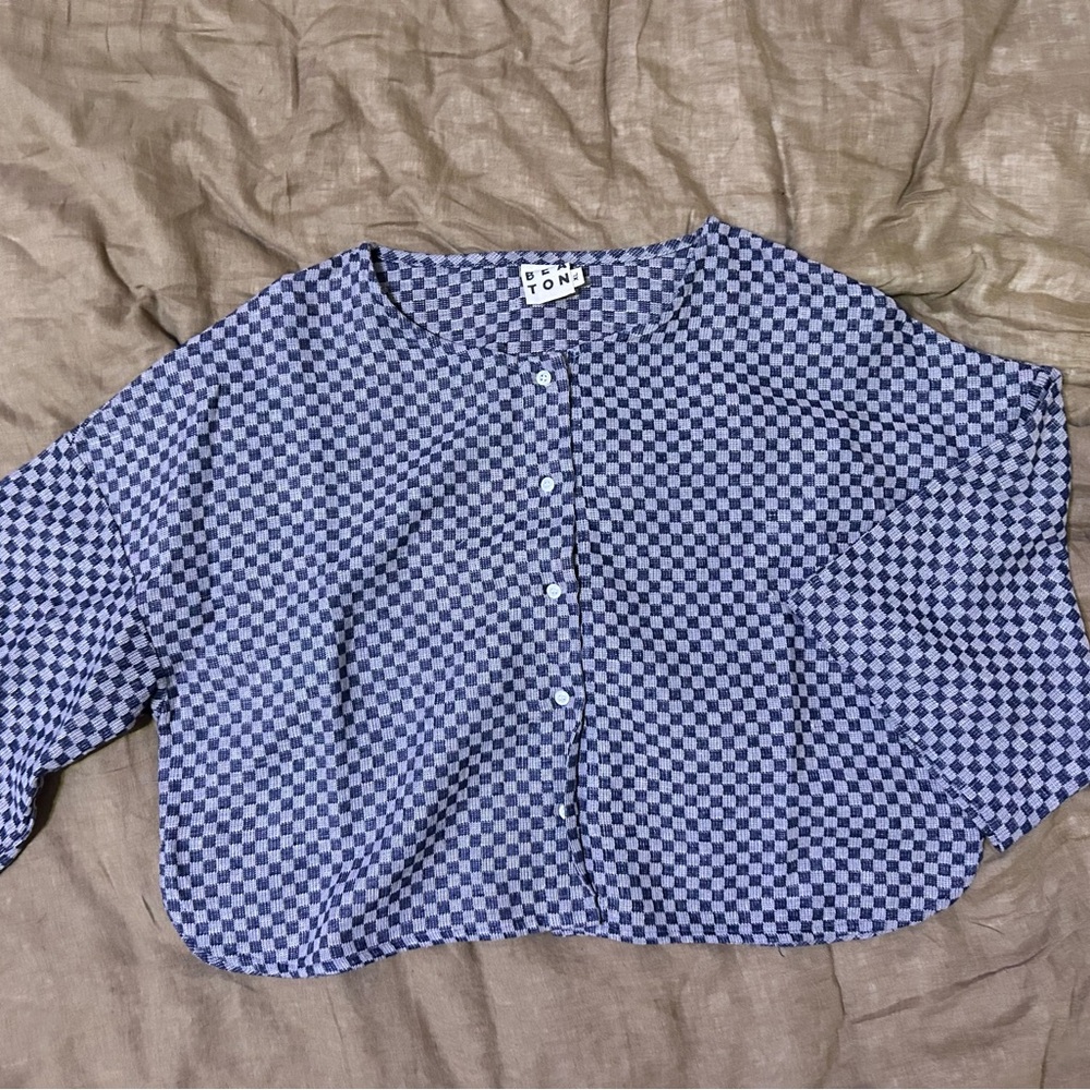 Beaton Linen Utility Button Crop in Check